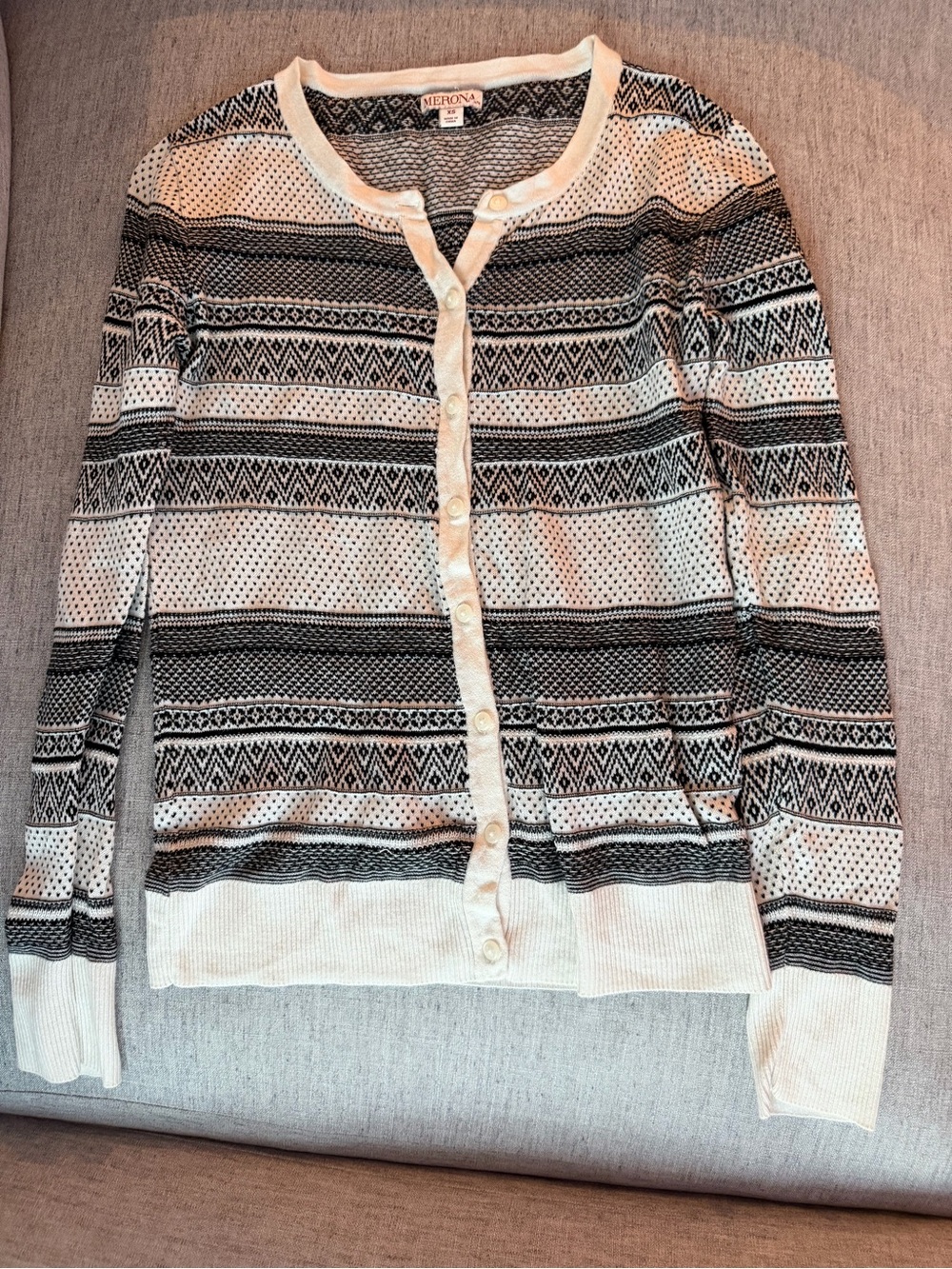 Merona Cream and Black Striped Geo Button-Up Cardigan
